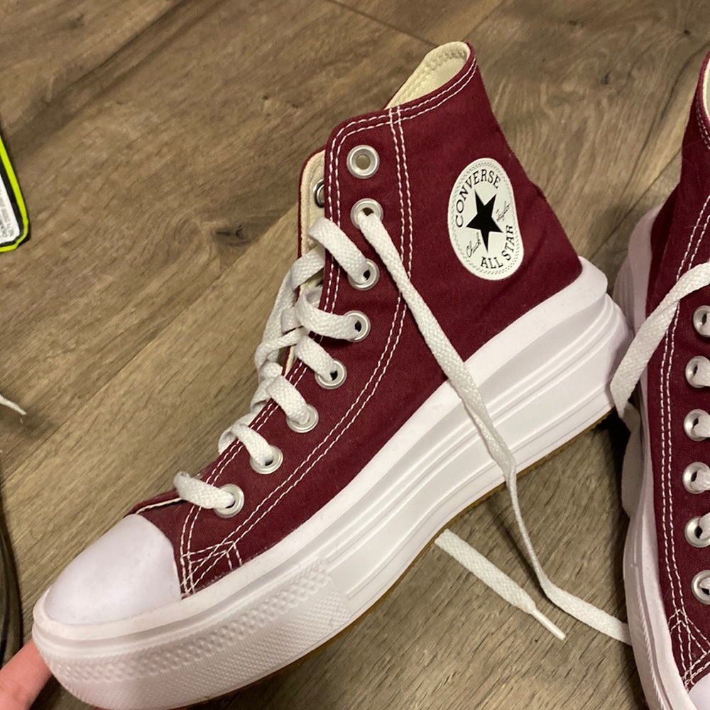 Red high top and platform converse